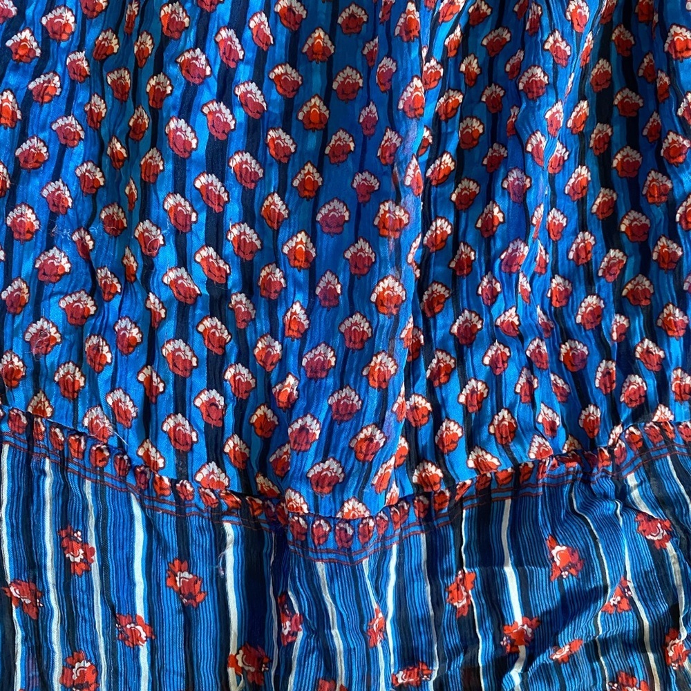 Ulla Johnson Silk Blue And Red Off Shoulder Floral Ruffle Top Size 4 - Picture 6 of 7